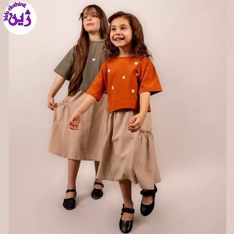ست بلوز دامن  گل بابونه برای 7تا10سال