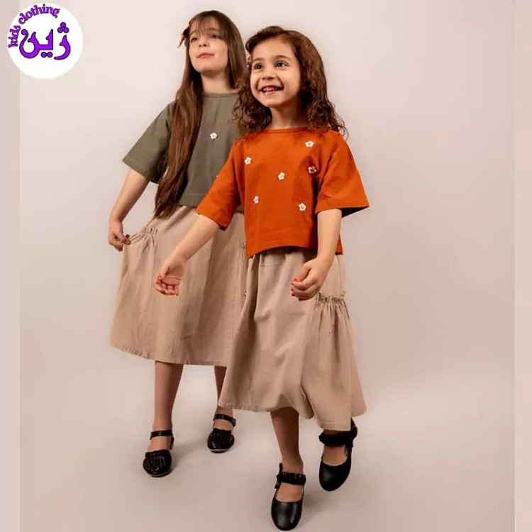 ست بلوز دامن گل بابونه برای 7تا10سال