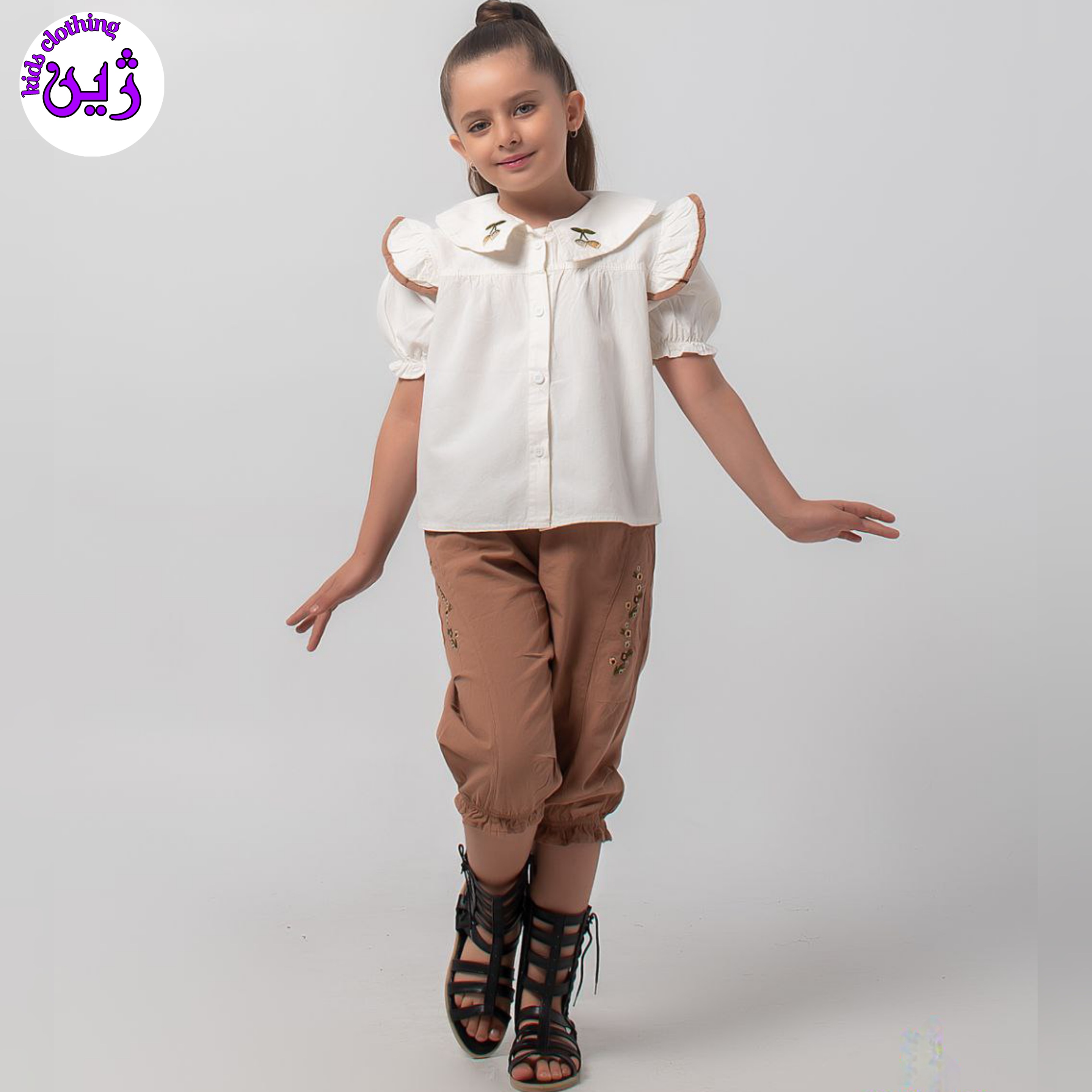 ست شومیز شلوارک گلدوزی برای۴تا۱۰سال