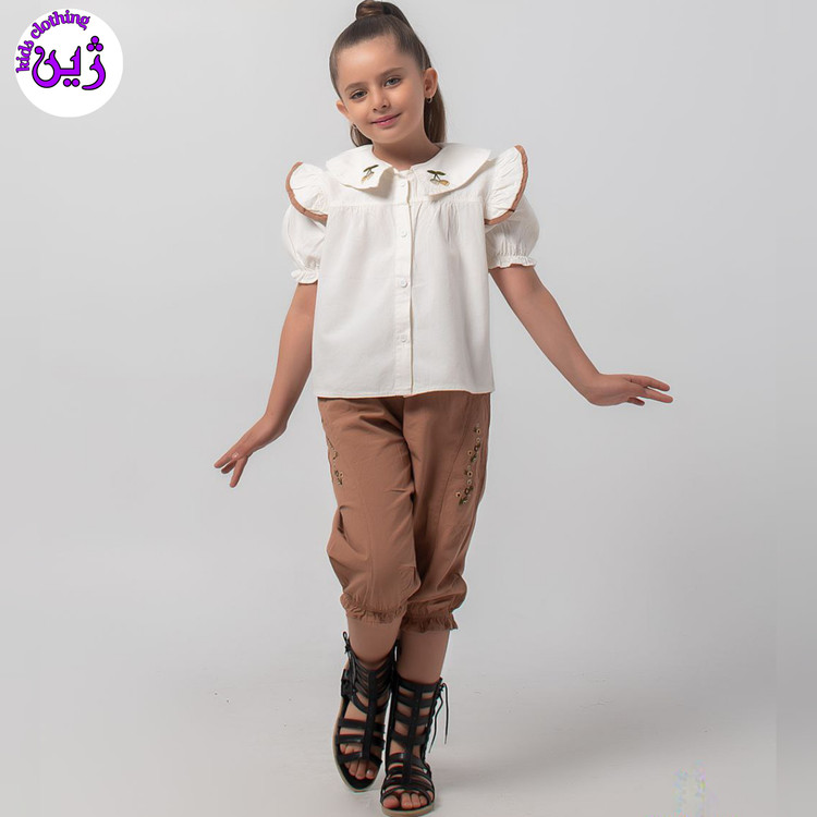 ست شومیز شلوارک گلدوزی برای۴تا۱۰سال