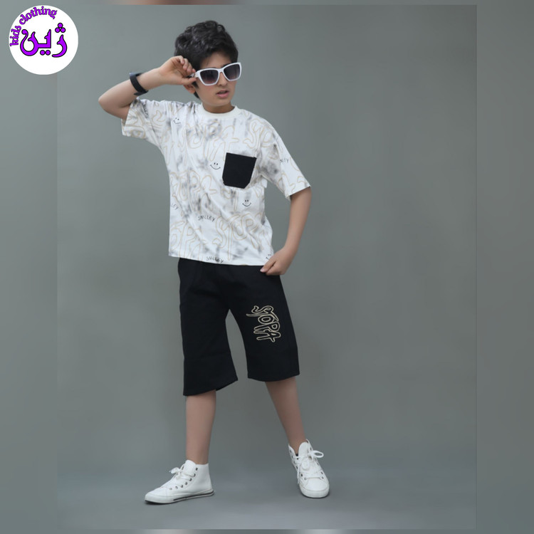 ست تیشرت شلوارک استیکر سایز۴۵تا۵۵