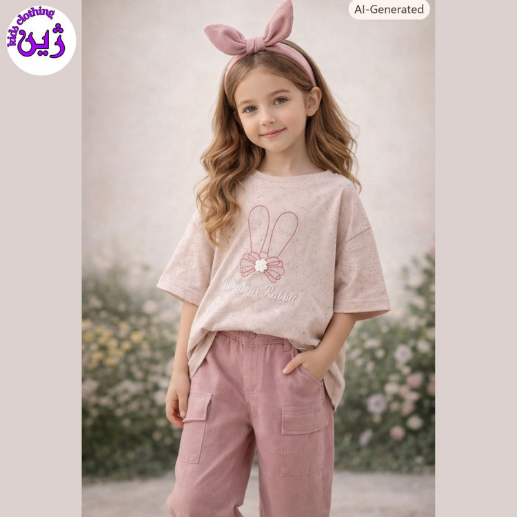 ست تیشرت شلوار خرگوش گلدوزی سایز۳۵تا۵۰