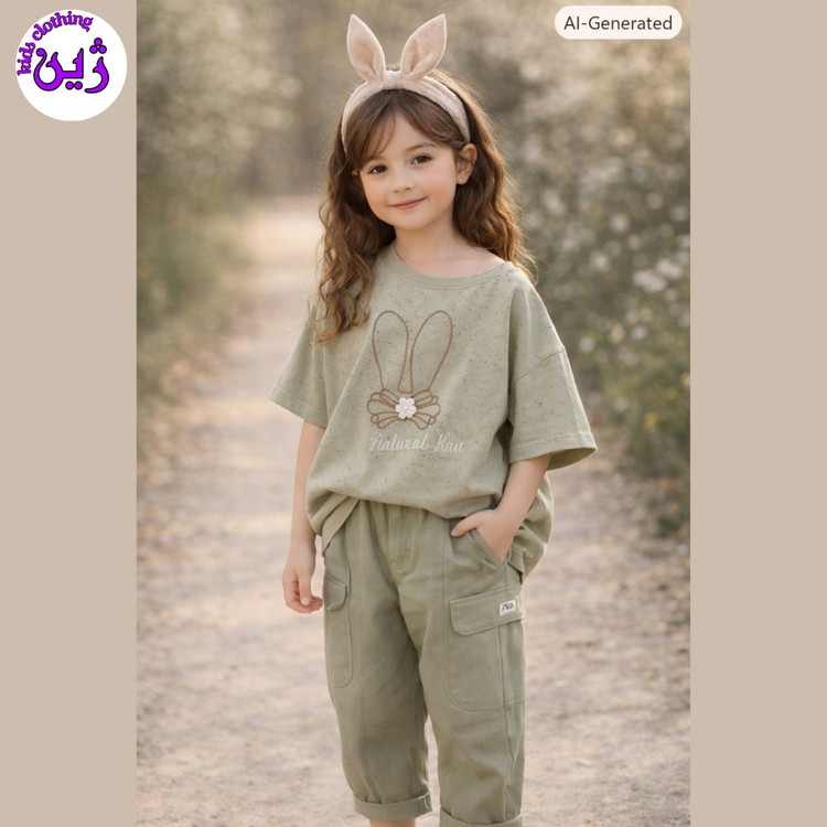 ست تیشرت شلوار خرگوش گلدوزی سایز۳۵تا۵۰
