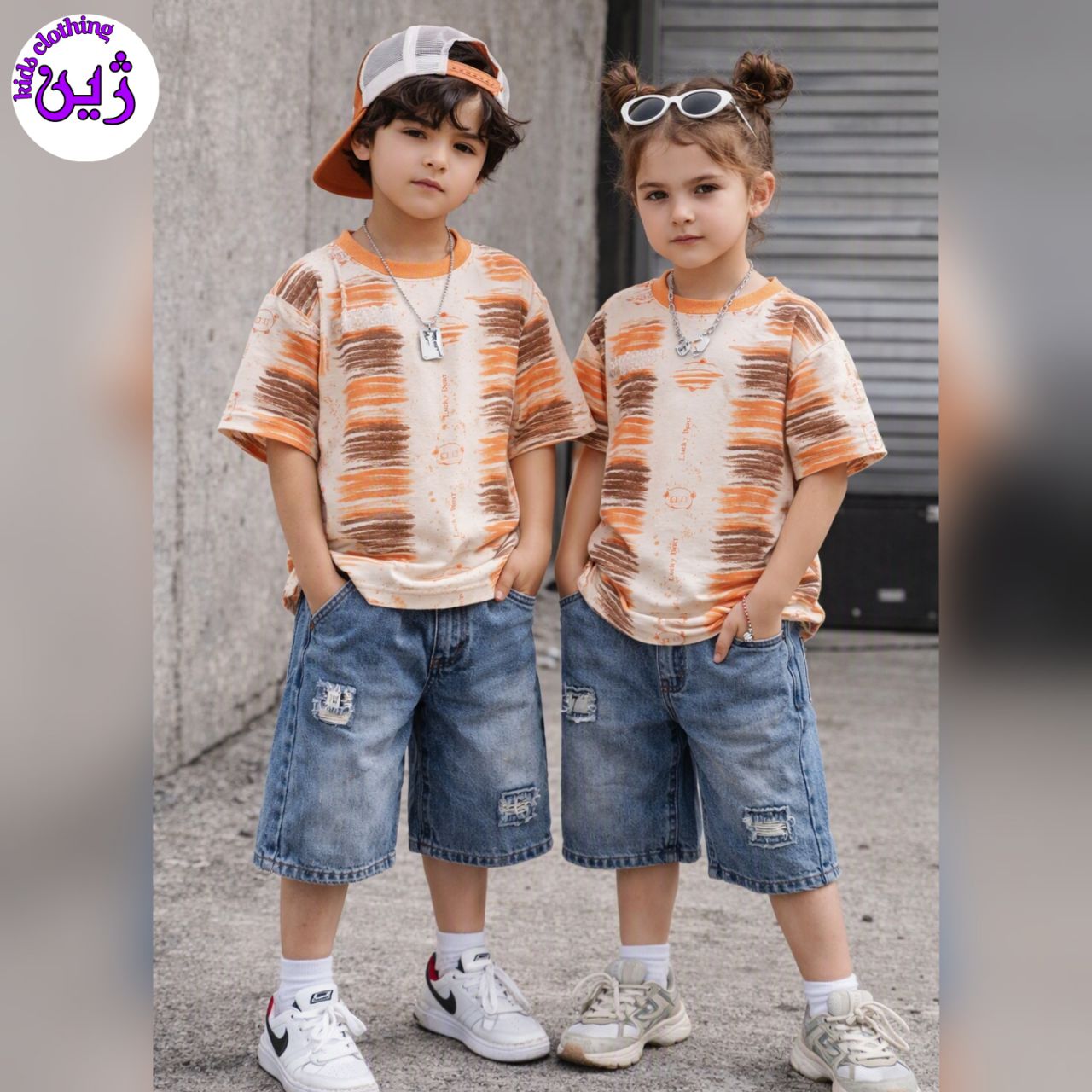 ست تیشرت شلوارک خرس نارنجی سایز۵5